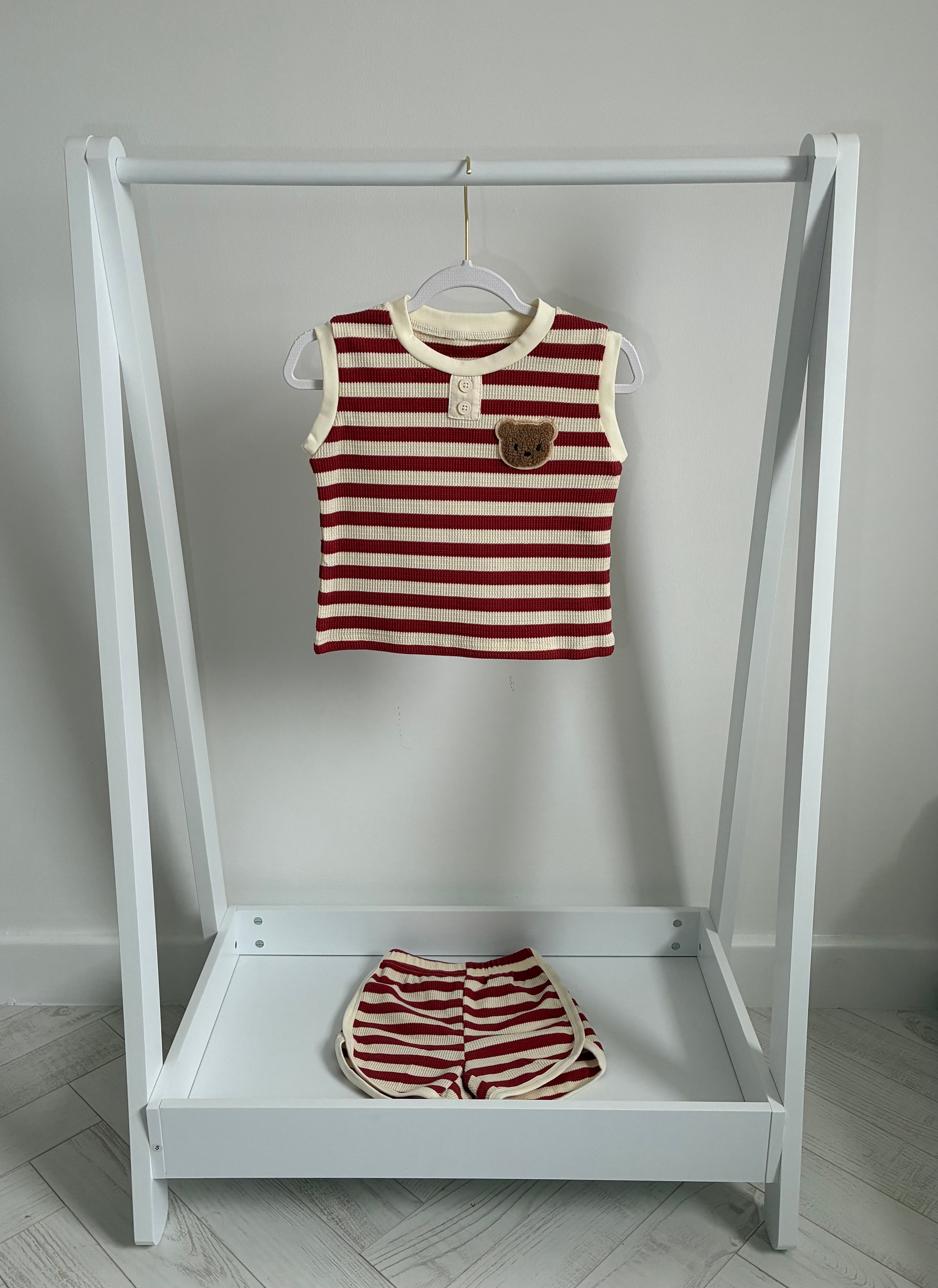 Bear Stripe Waffle Romper