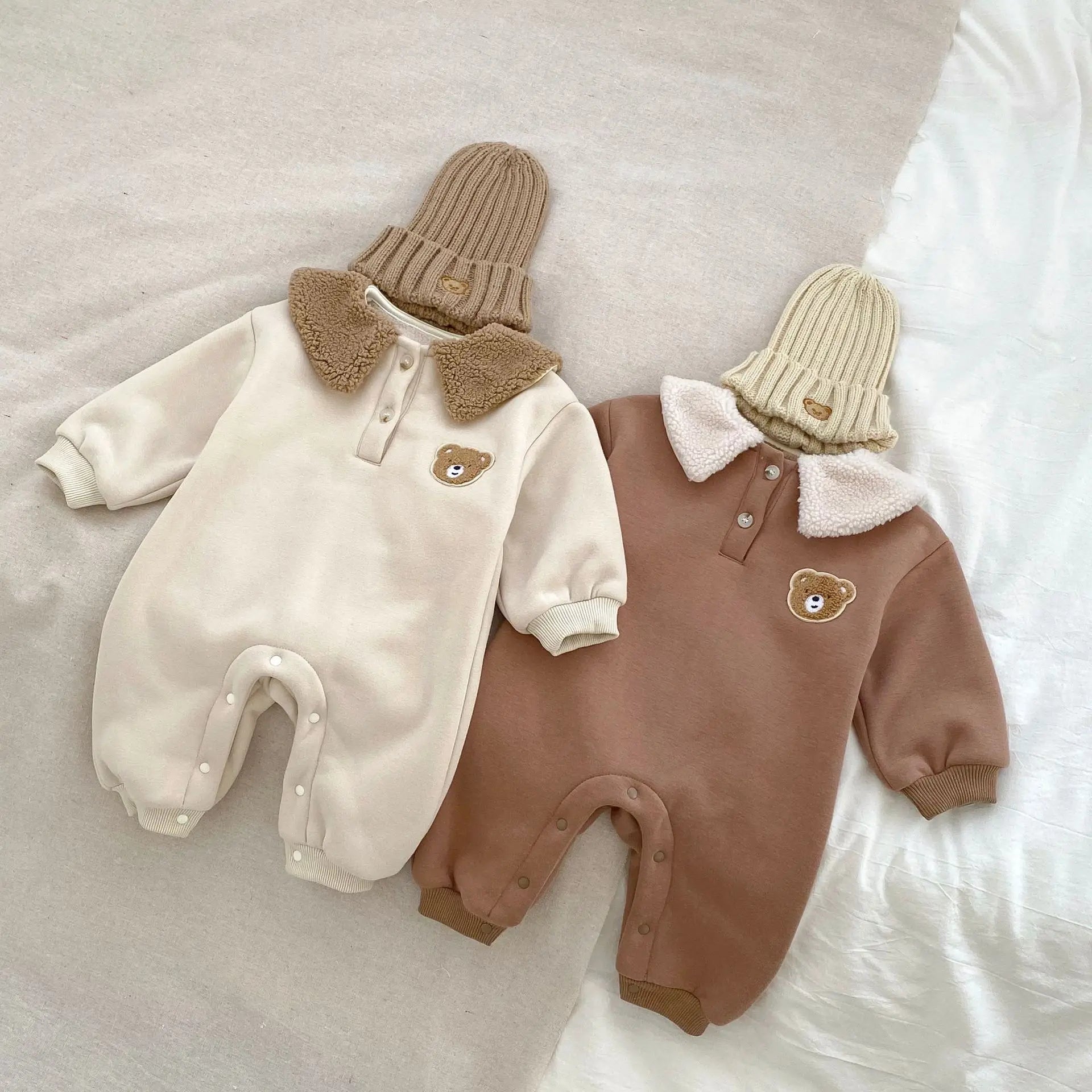 Winter Fur Bear Hooded Pramsuit