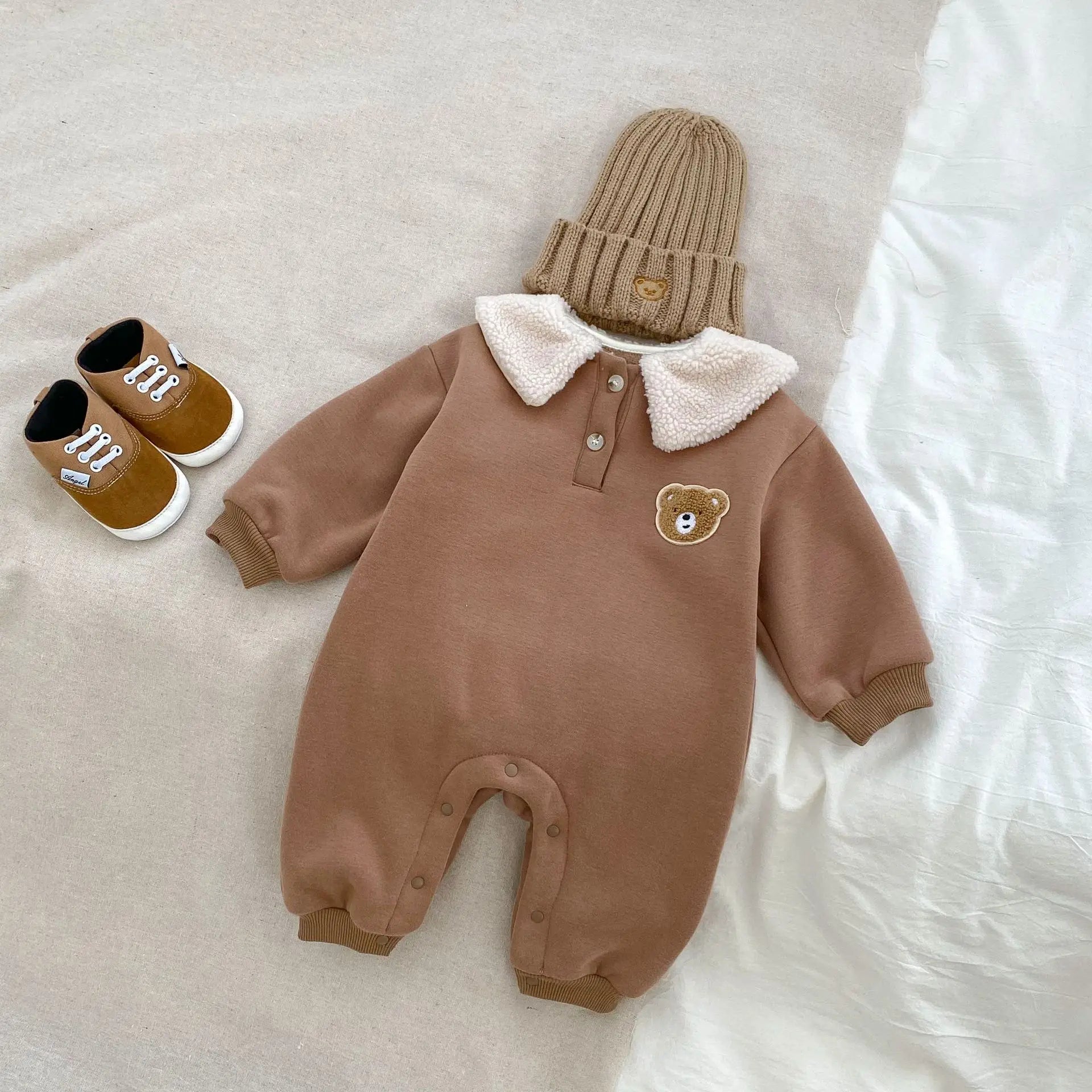 Winter Fur Bear Hooded Pramsuit