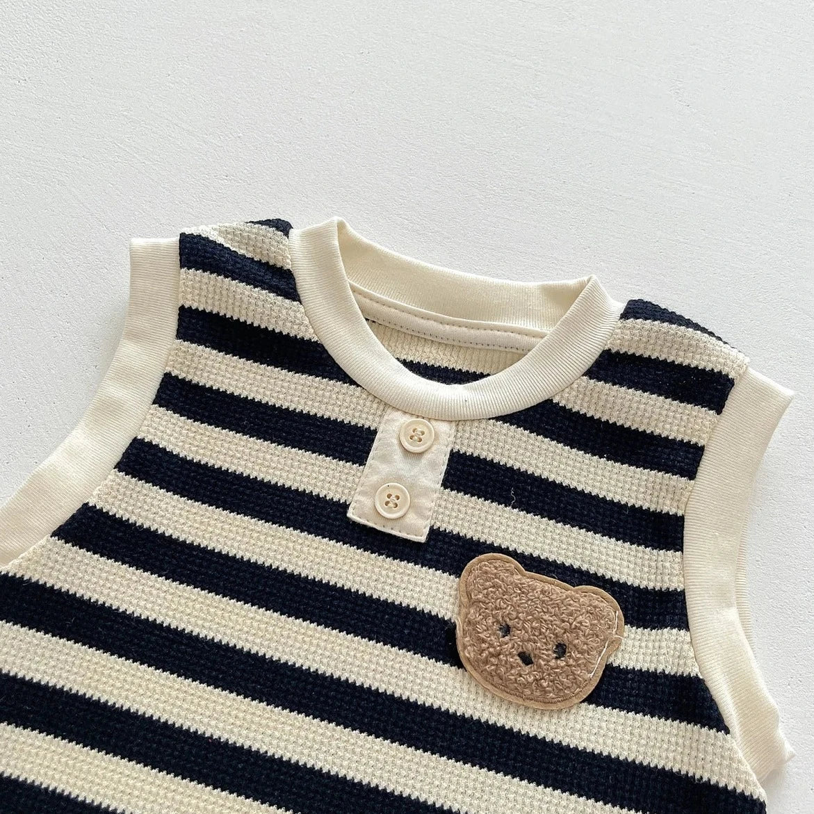 Bear Stripe Waffle Romper