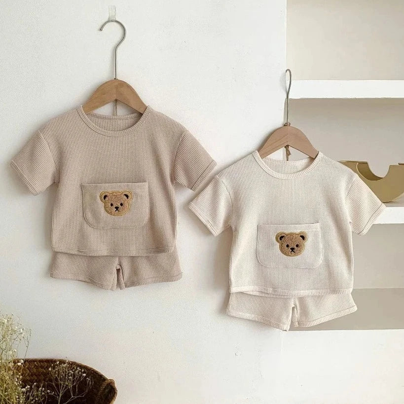 Waffle T-shirt and Shorts Bear Set