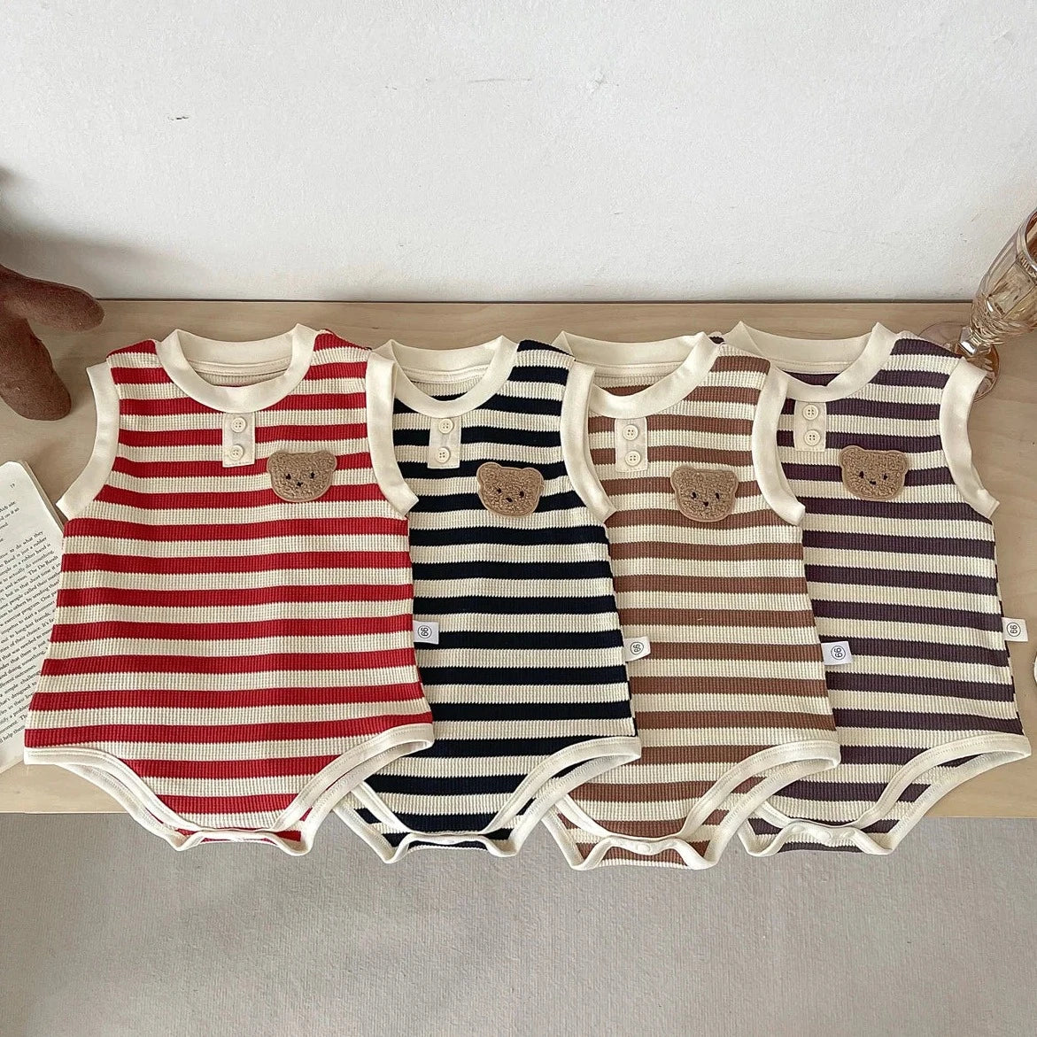 Bear Stripe Waffle Romper