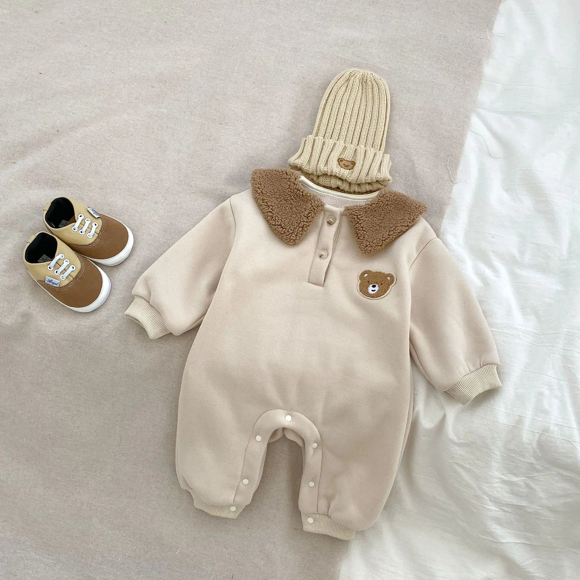 Winter Fur Bear Hooded Pramsuit