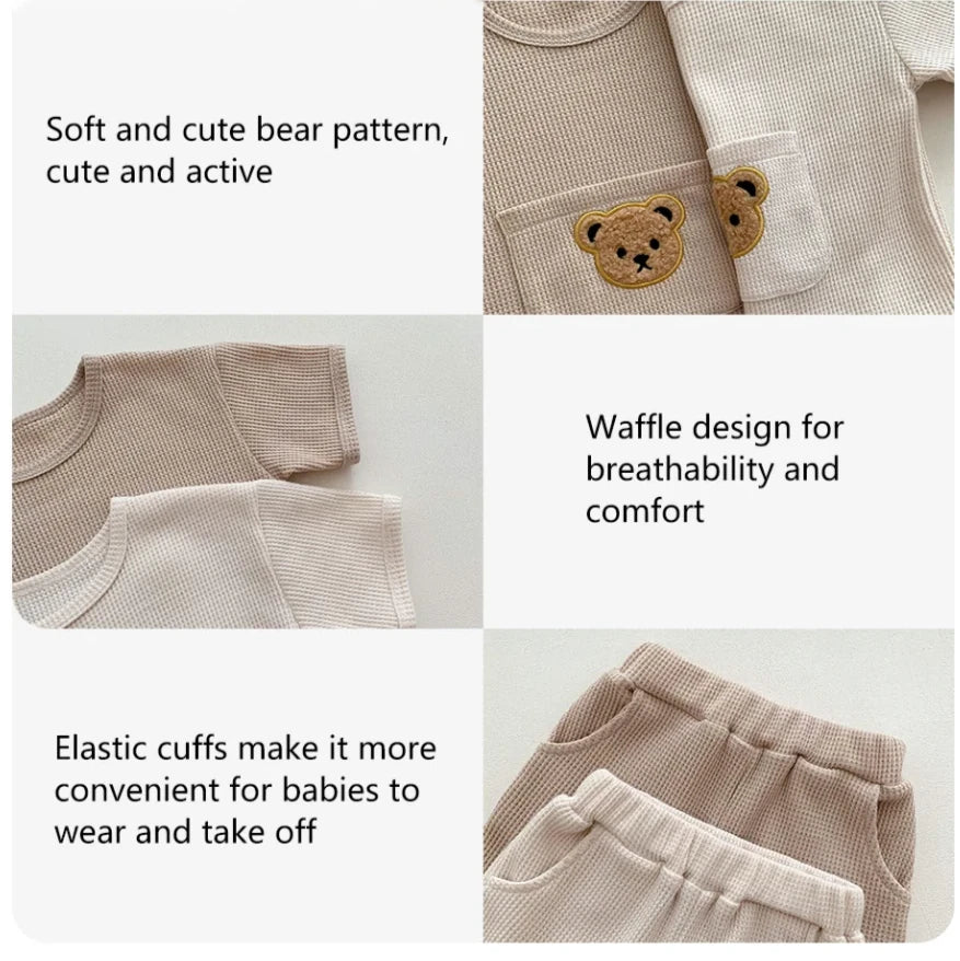 Waffle T-shirt and Shorts Bear Set